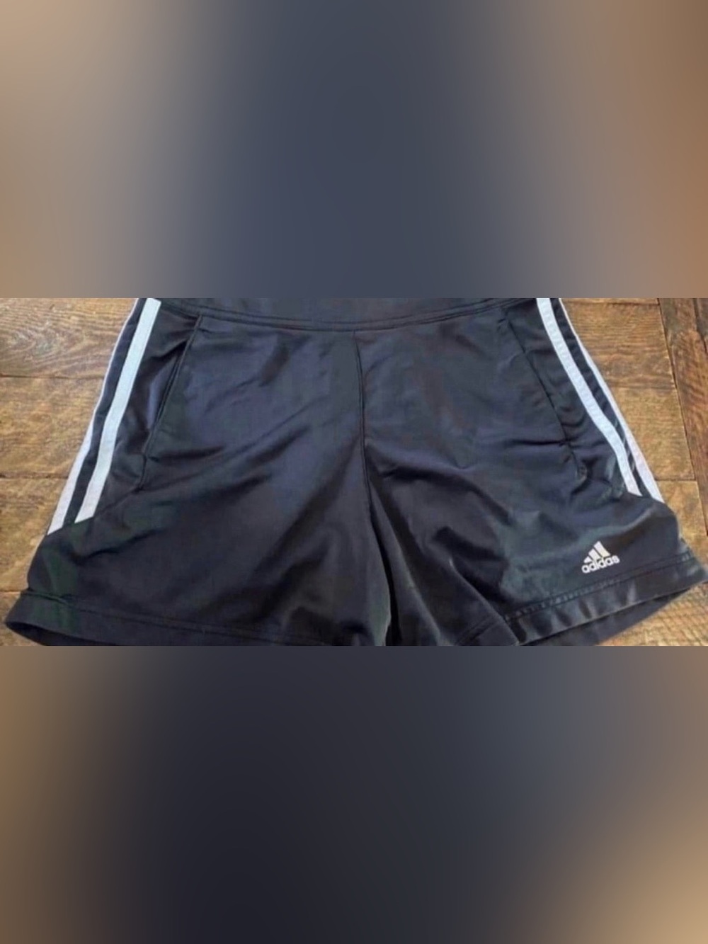 Adidas Women's Black Athletic Shorts with White Side Stripes (Size M)